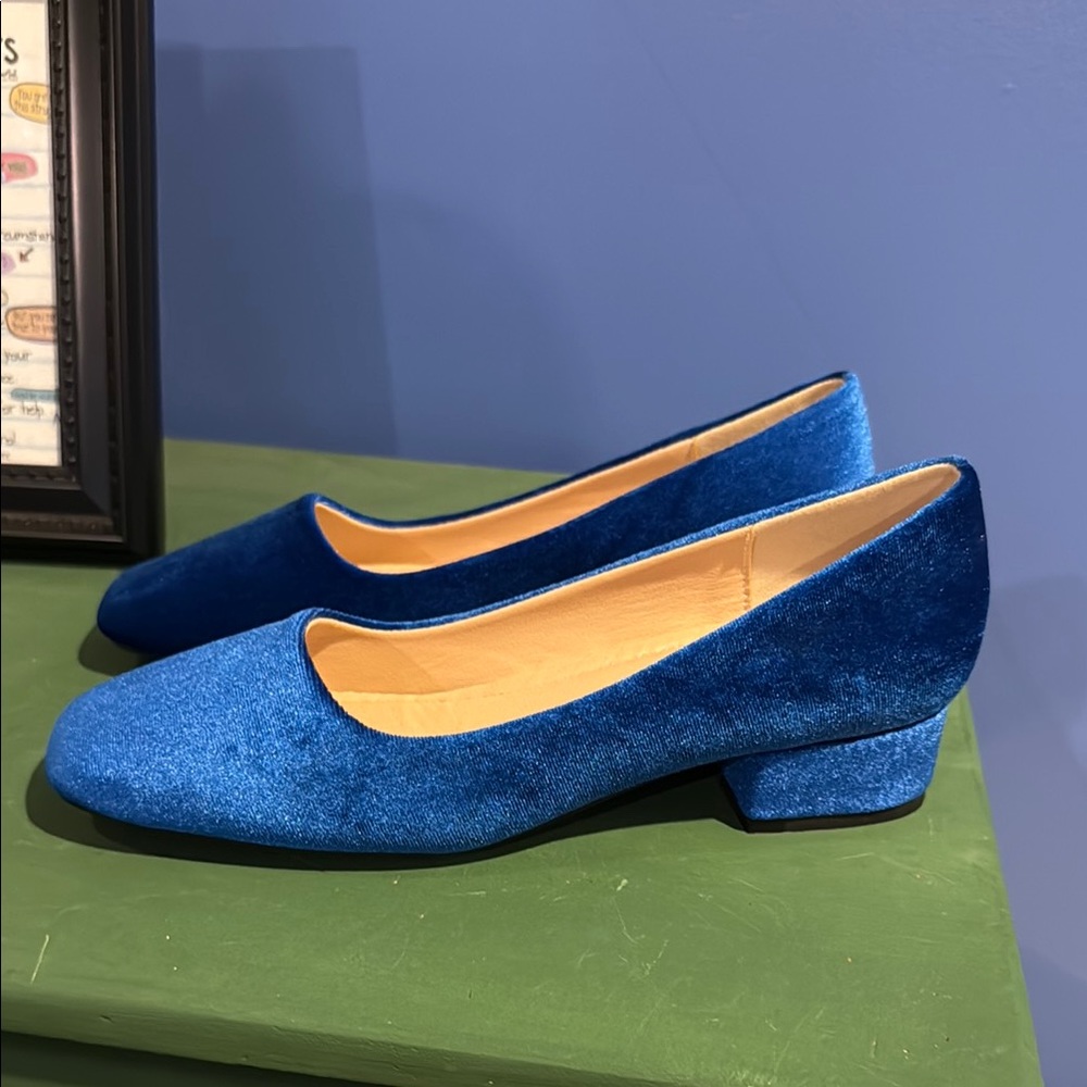 NWOT velvet low block heels